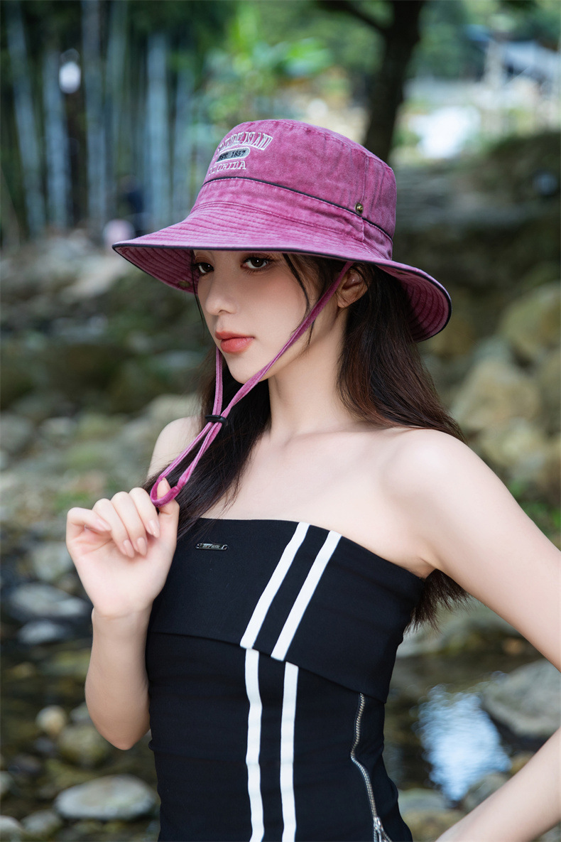 户外字母渔夫帽子女士春夏季水洗棉奔尼登山帽大沿防晒遮阳帽批发详情21