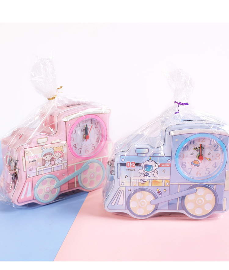 S-91 Cartoon train piggy Bank with lock, multi-functional desktop decoration, time display piggy bank, Little Pig Kuromi style hot search pic 16