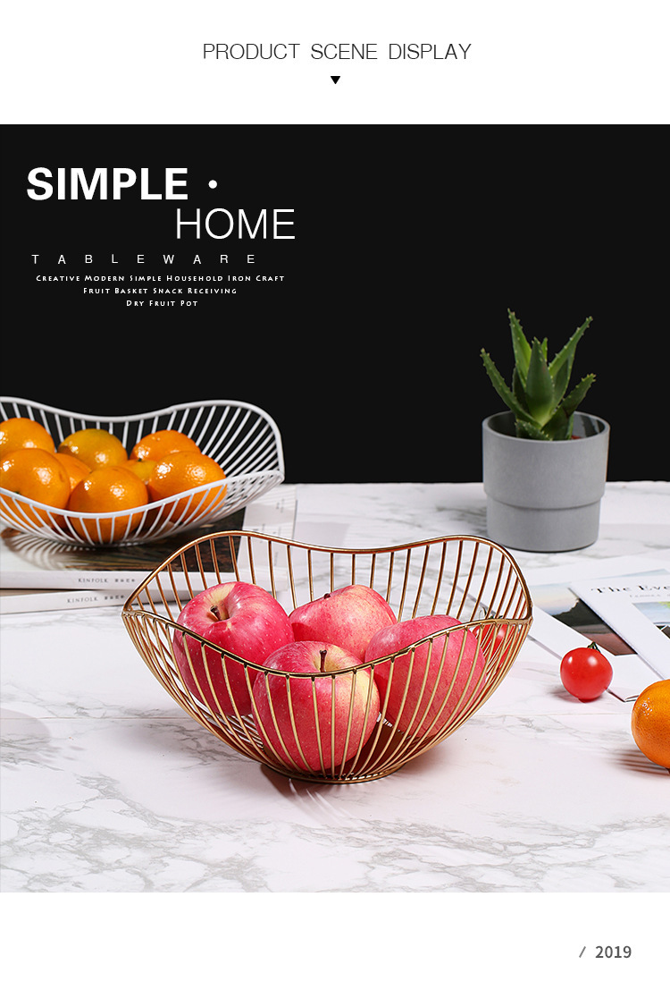 Creative lotus leaf ironwork fruit baskets, living room home desktop storage baskets, Nordic fruit draining baskets of different heights wholesale pic 8