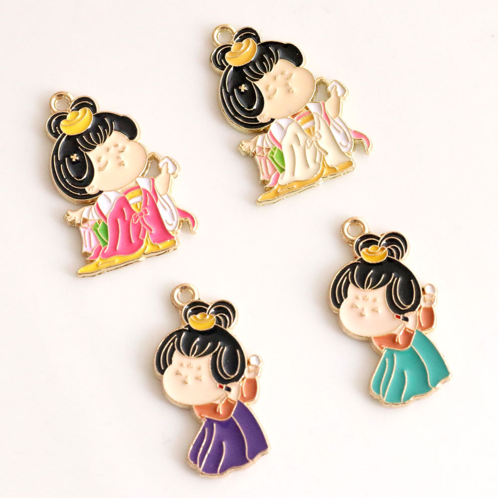 西安旅游纪念古风唐朝贵妃仕女卡通滴油合金diy饰品配件挂件吊坠详情3