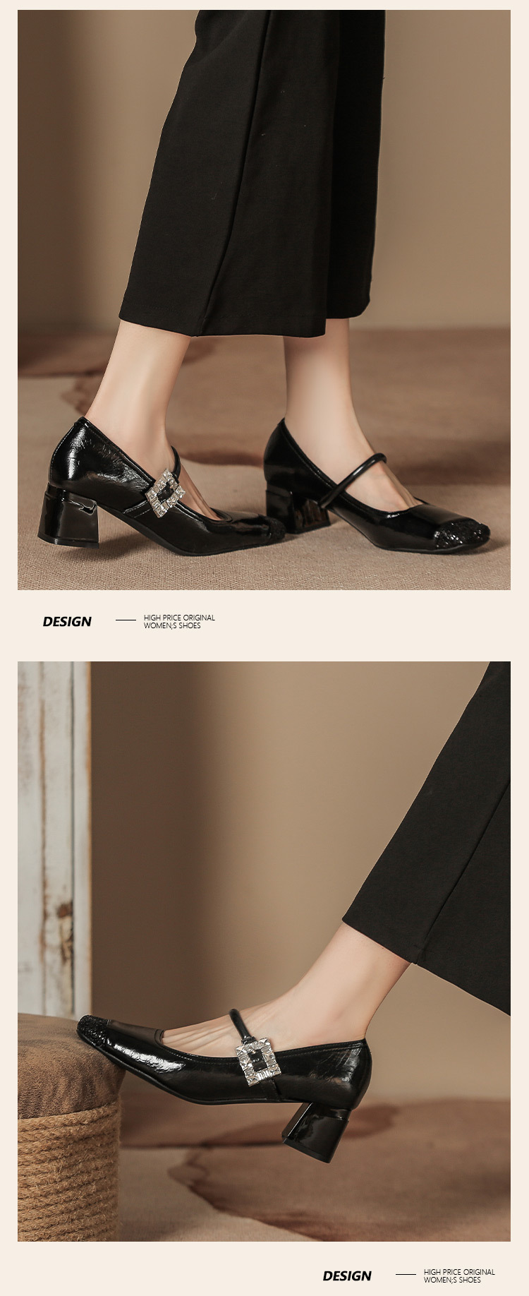 H923-2女鞋夏高级感高跟鞋拼色方头粗跟玛丽珍单鞋日常配裙子外穿详情11