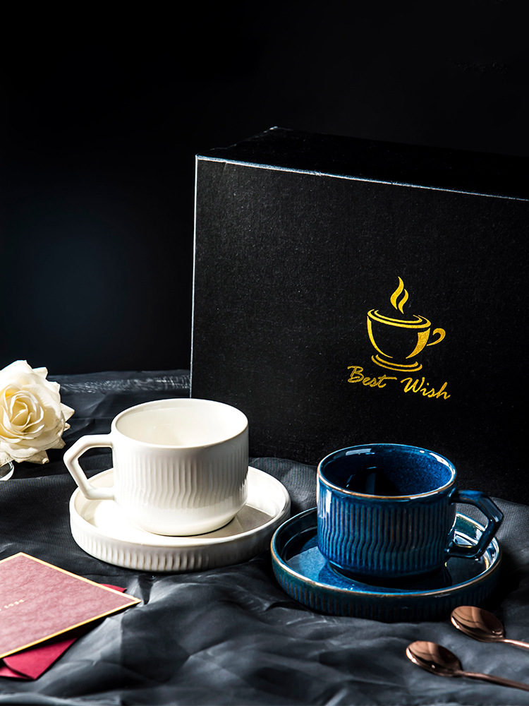 现代简约窑变咖啡杯碟礼盒下午茶创意陶瓷水杯礼品套装厂家批发详情4