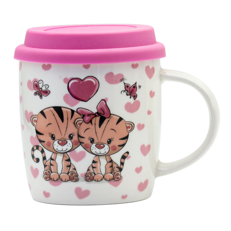 New Tiger Year Ceramic coffee mug with silicone lid and handle spoon set, high-end home milk cup pic 2