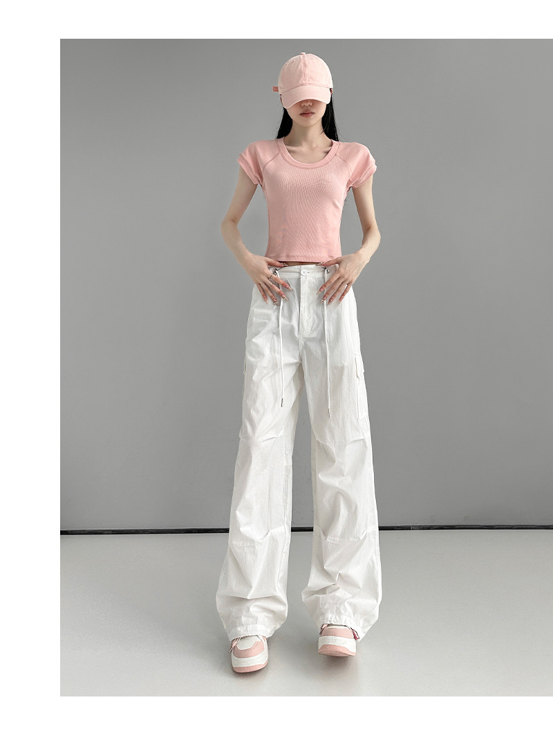美式白色工装裤女夏季薄款潮流百搭宽松显瘦束脚休闲裤高腰运动裤详情13