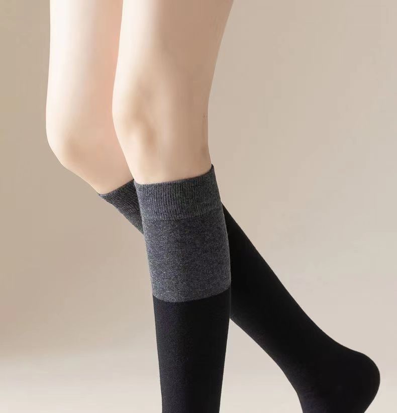 Sock stall, one-piece consignment delivery, color-blocking calf socks for women, spring and autumn style, black and gray patchwork, Japanese-style long thigh-high socks, half-leg slightly pressed black calf socks, one-piece consignment delivery pic 22