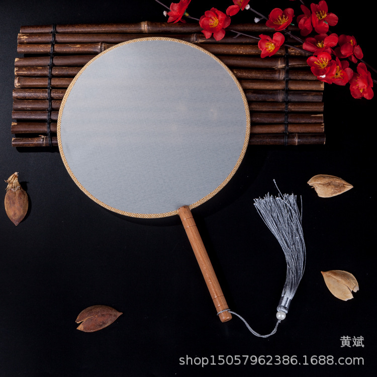 黑檀柄真丝空白宫扇团扇圆形书写绘画涂鸦DIY白色扇子可刺绣贴花详情18