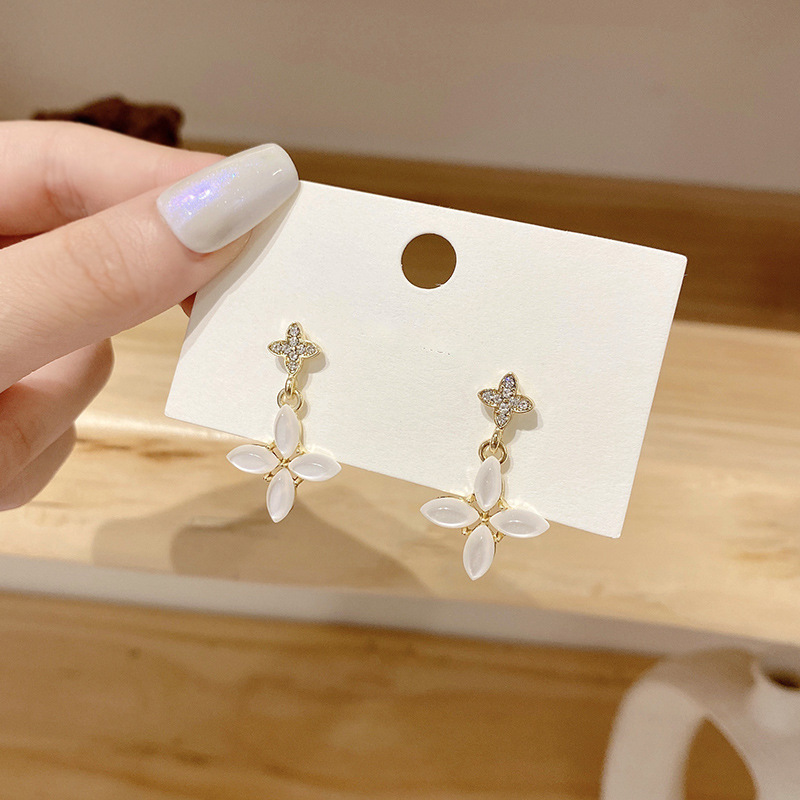 网红爆款猫眼石女式耳环气质百搭耳钉心形耳饰2023年蝴蝶结耳坠详情13