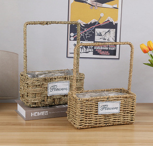 厂家批发节日礼品伴手礼品鲜花包装资材草编提篮花篮鲜花篮花盆详情1