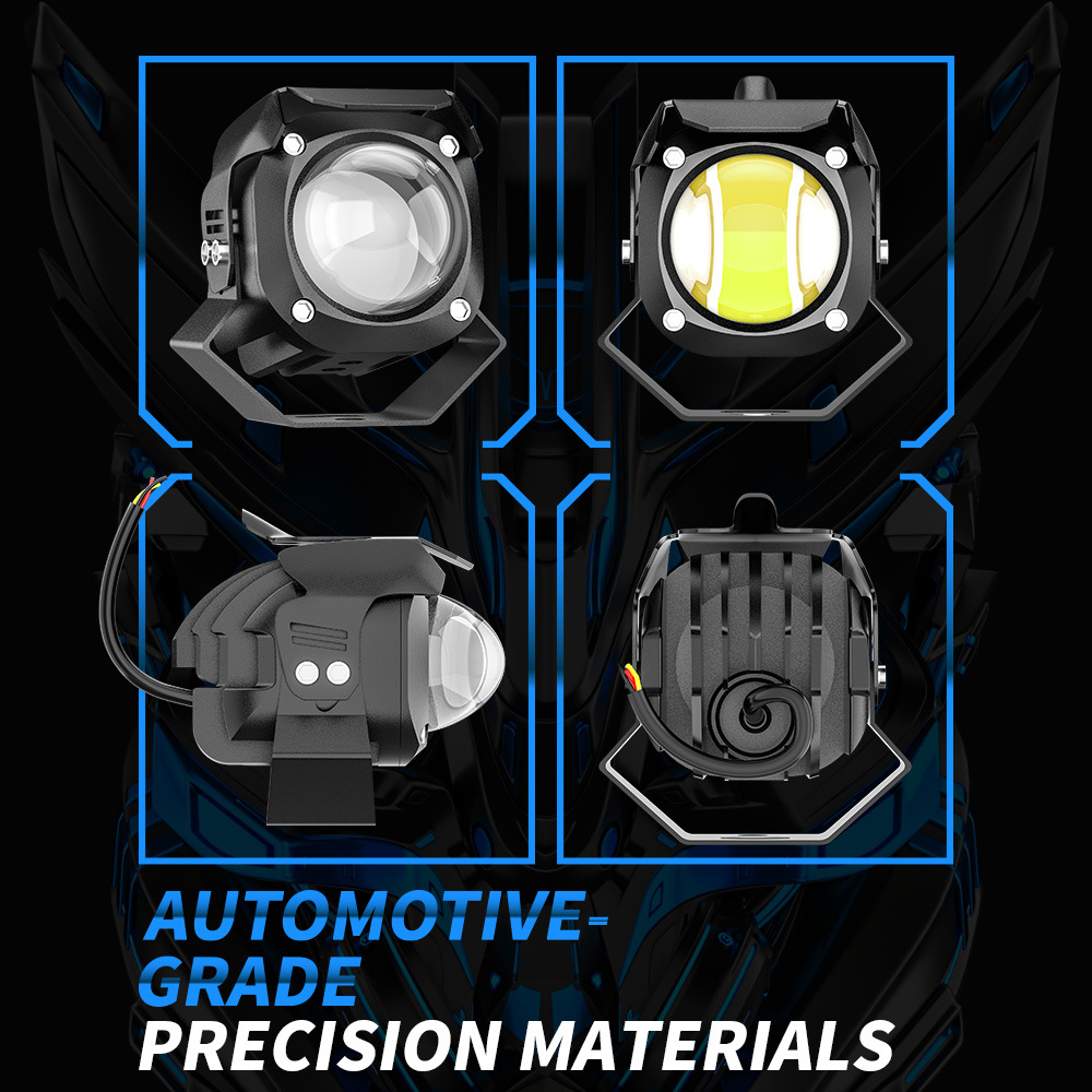 DXZ motorcycle led spotlights, white and yellow dual-color high and low beam LED headlights, high-brightness direct small steel cannon road fog lights pic 3