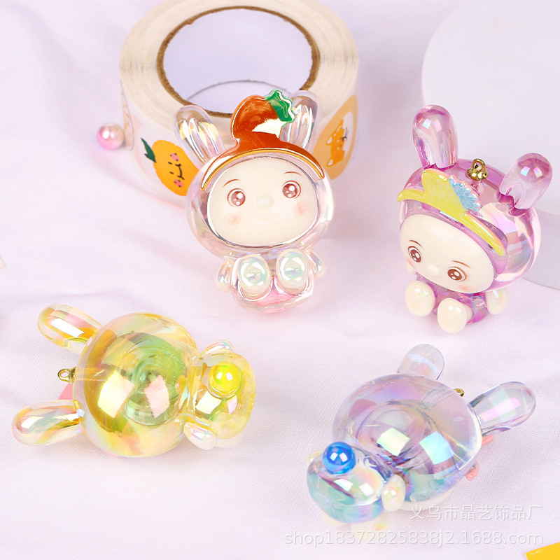 Cartoon glitter and colorful rabbit doll pendant with holes, acrylic necklace, keychain, bag, mobile phone pendant accessory pic 5