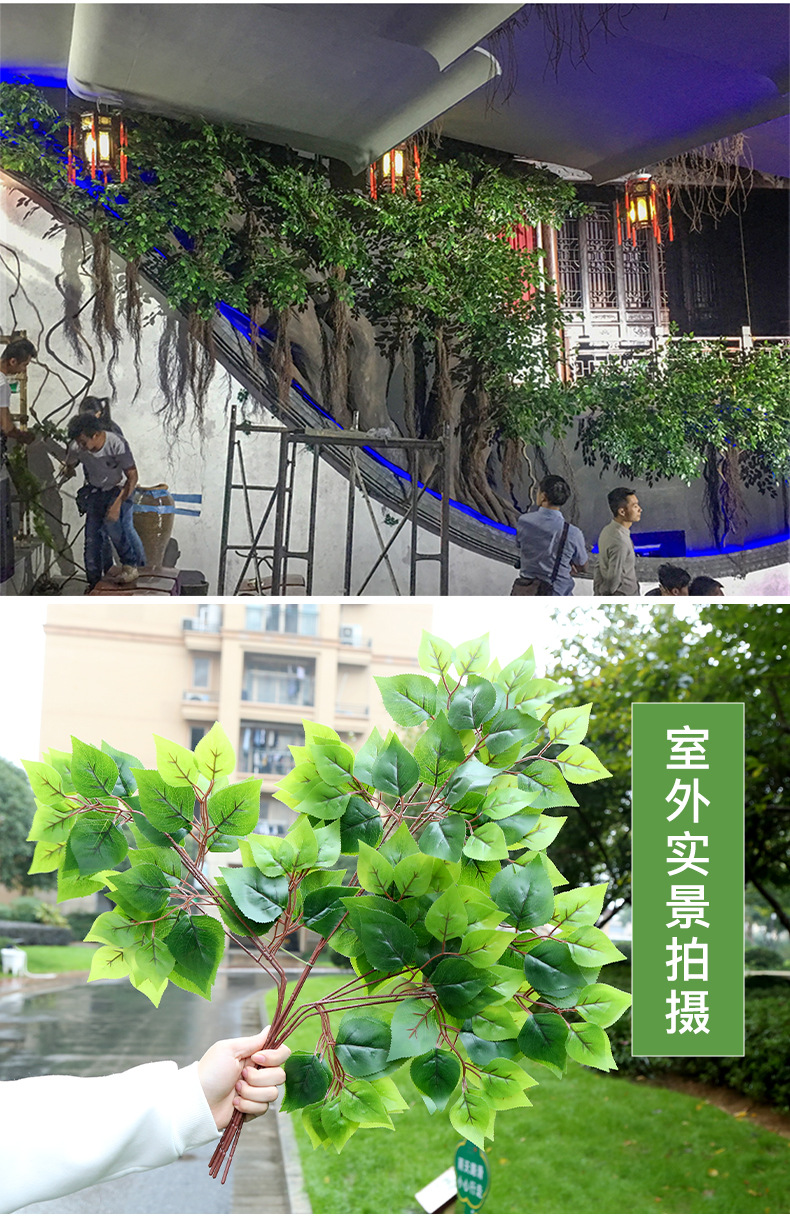 仿真榕树叶过胶塑料榕树枝绿色植物银杏红枫叶子假树枝装饰造景详情10