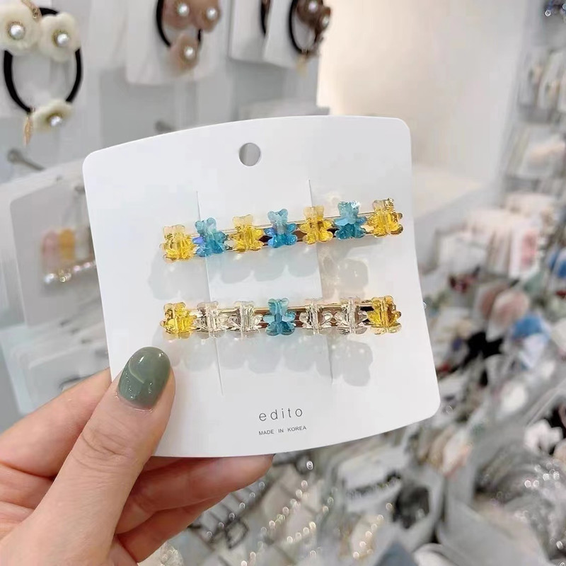 Korean sweet double-clip cartoon cute bear side bangs clip, 2023 new trendy one-line clip pic 5