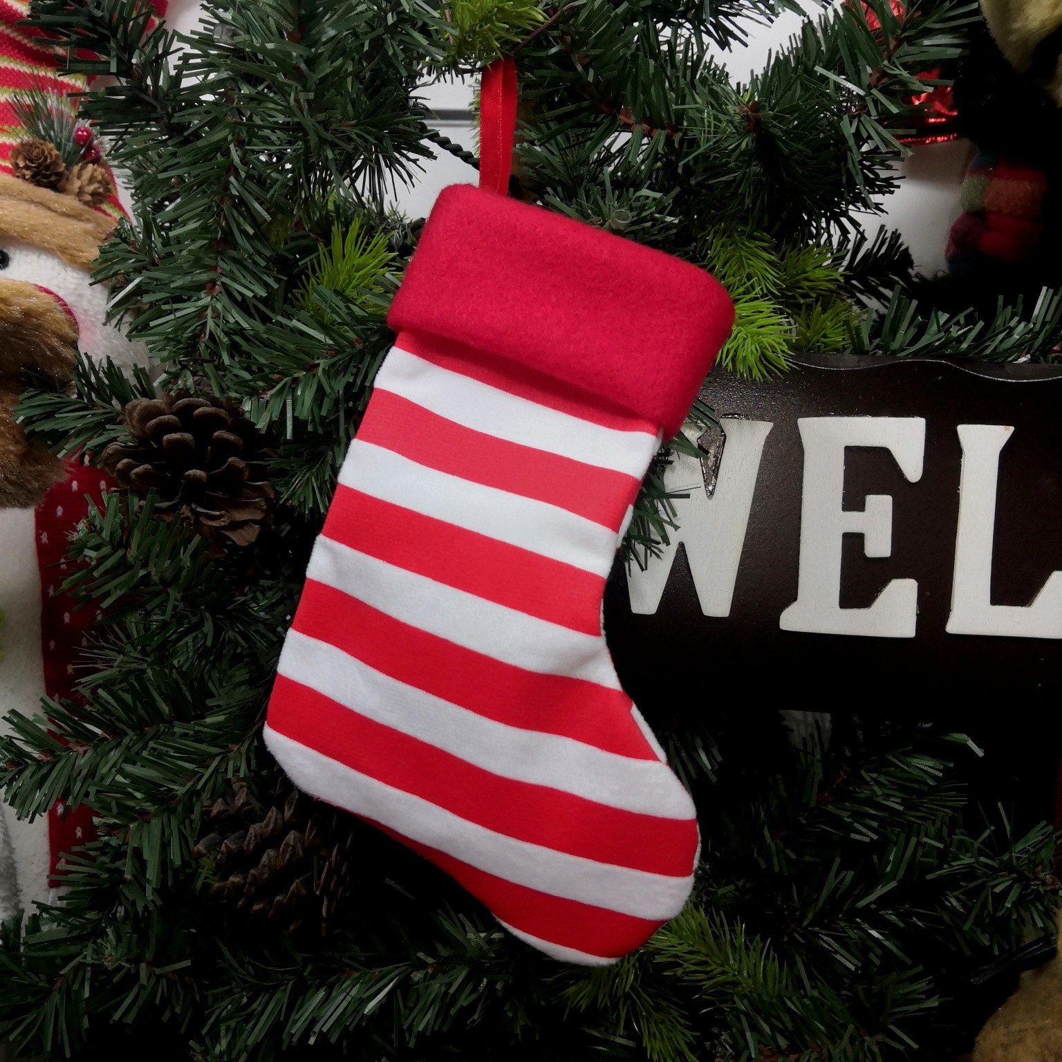 2021跨境圣诞节装饰品挂件圣诞礼品袋条纹儿童糖果袋小挂件圣诞袜详情11