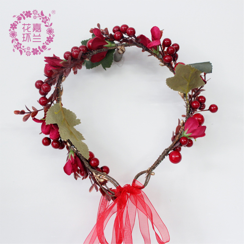Jialan Flower Ring Berries Original pure hand-woven flower rings, beautiful bridal wedding photography styling accessories, hair bands pic 4