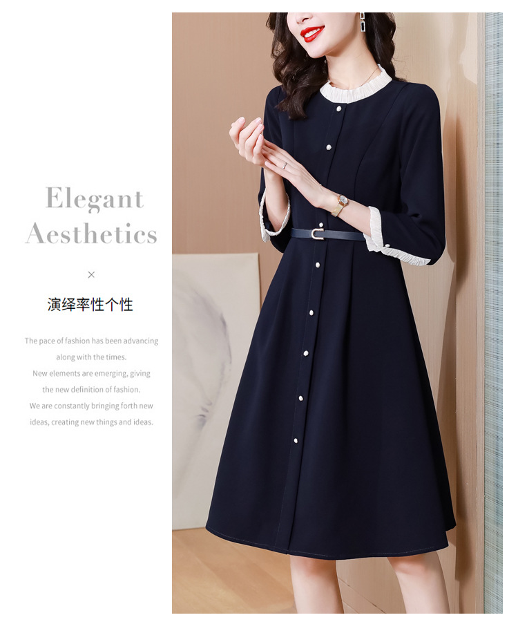 连衣裙女2022早秋新款时尚气质减龄木耳领系带显瘦a字中长款裙潮详情27