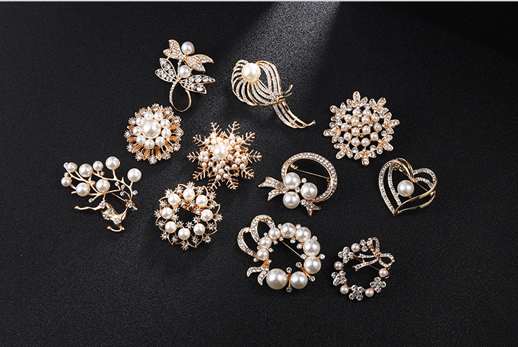 胸针新款 镶水钻珍珠胸针别针 时尚防走光服饰配饰胸花领针brooch详情1