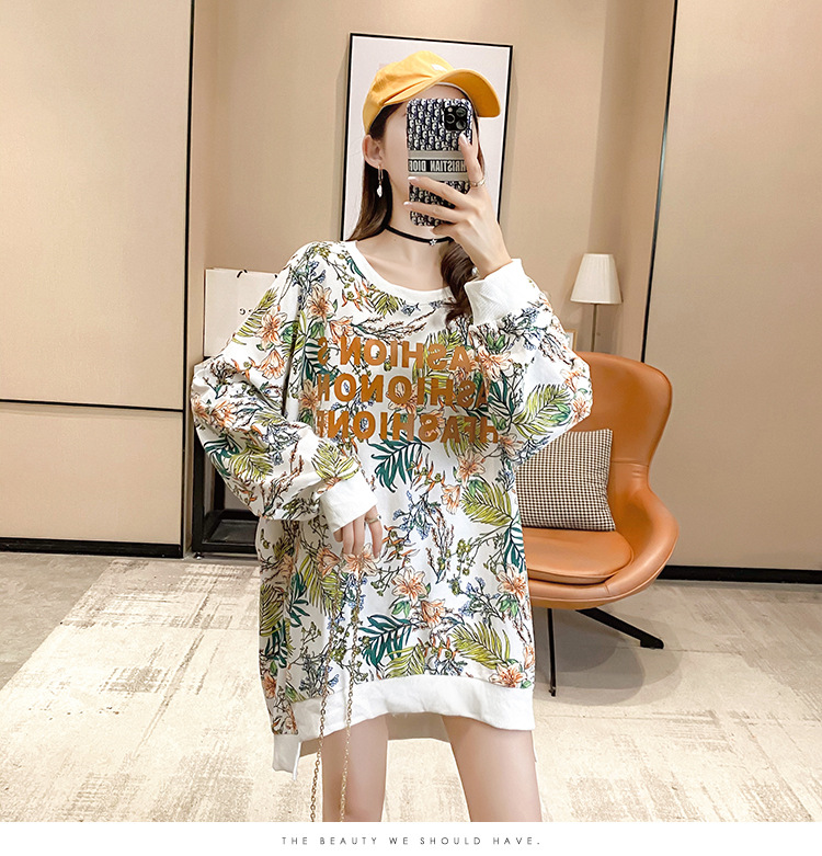 批发2020秋季大码宽松中长款套头薄款T恤上衣时尚洋气卫衣女潮详情18