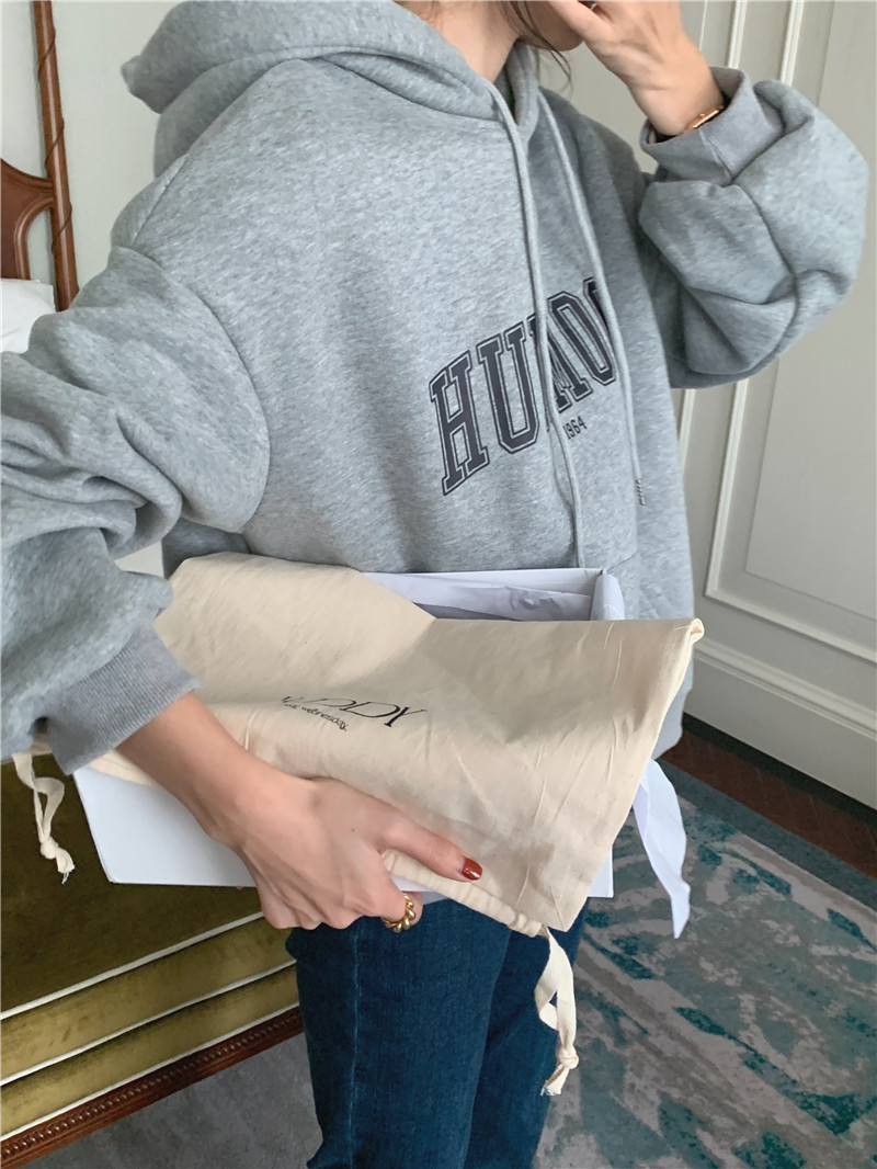 Letter-printed pullover with fleece hooded sweatshirt for women 2023 autumn/Winter new style Korean loose and versatile long-sleeved top pic 74