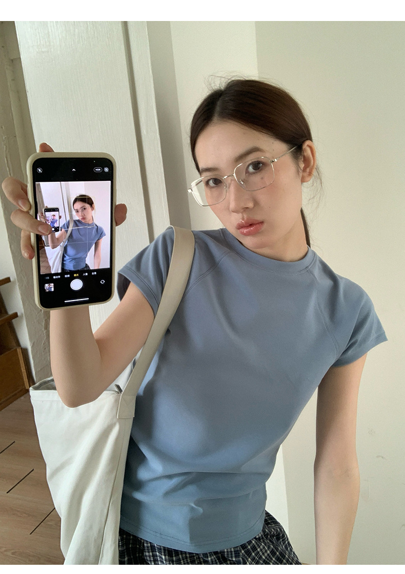 【7色可选】圆领净版短袖T恤女2025春夏新款韩版休闲百搭上衣T026详情23