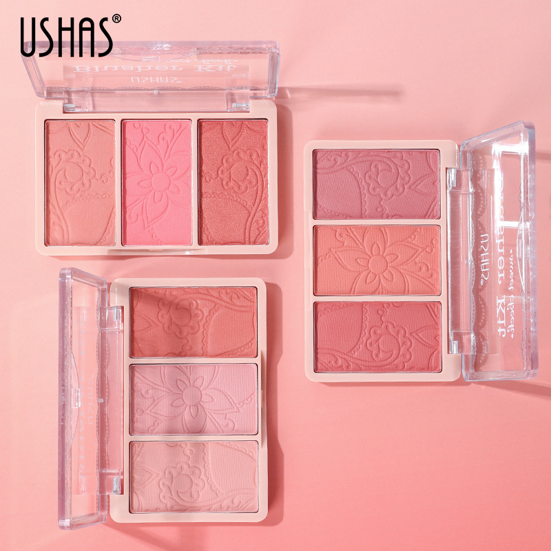 USHAS亚马逊跨境混装三色渐变腮红自然裸妆修容盘粉色不易飞粉详情11