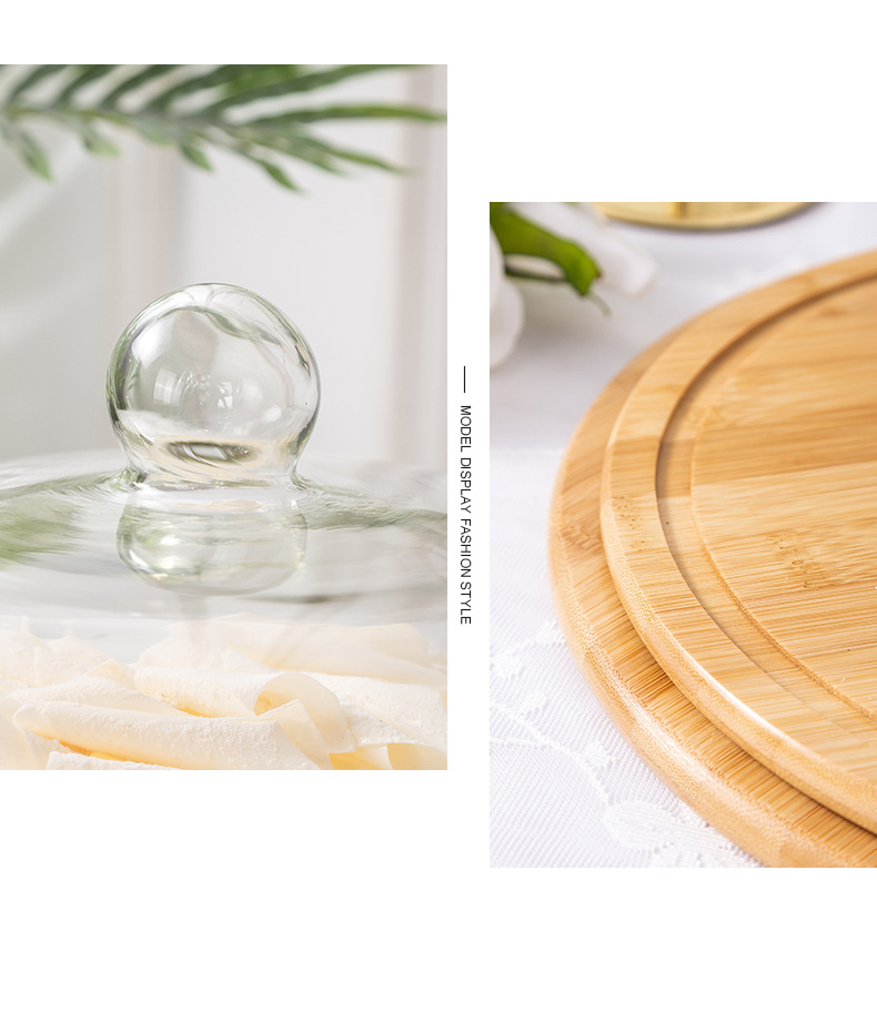 Creative transparent dust-proof cake glass cover, food cover, cake plate, dessert table, pastry glass cover with bamboo and wood tray pic 13