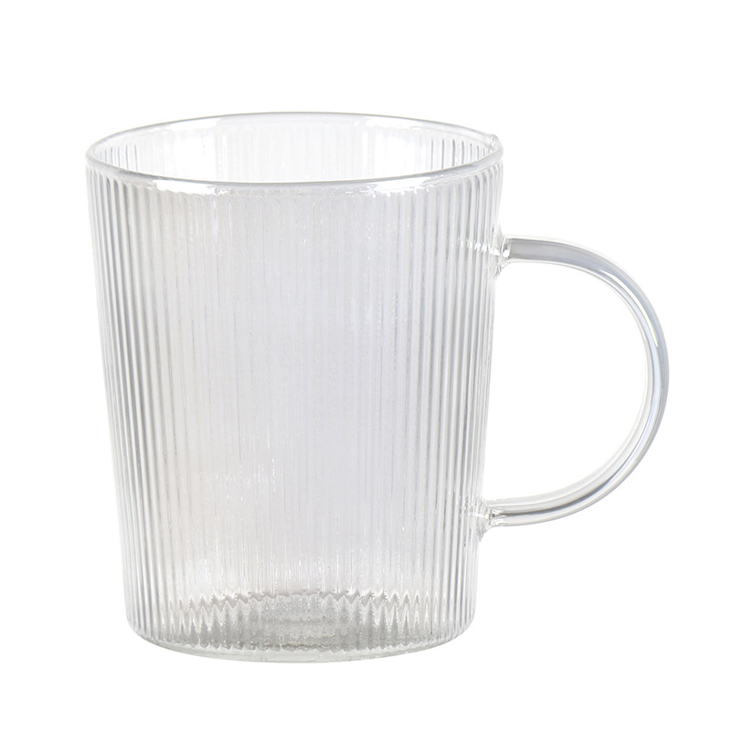 Creative summer high borosilicate glass cup, popular coffee cup, transparent vertical pattern afternoon tea cup set, tea brewing cup wholesale August ceramic pic 19