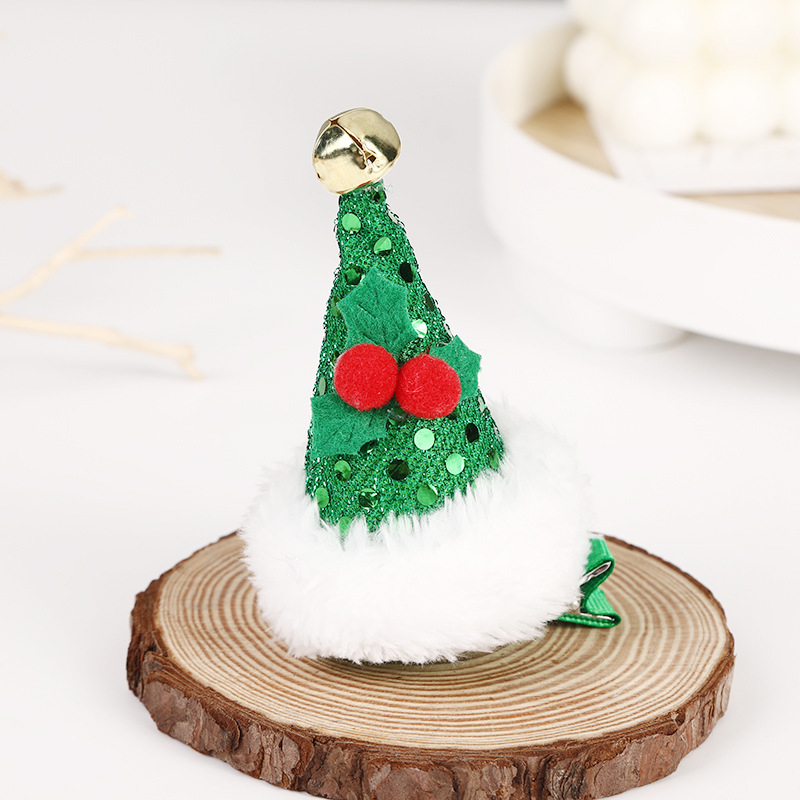New Christmas holiday dog hat headwear, cute handcrafted snow-white round hat pet hair clip pic 7