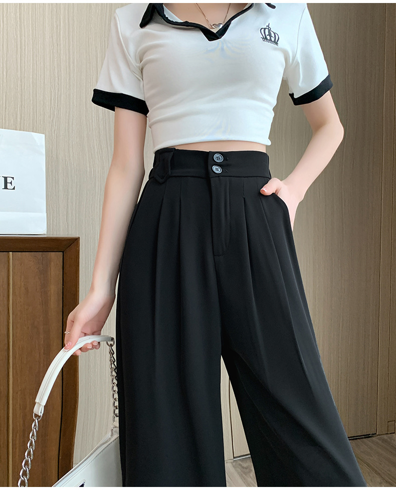 西装阔腿裤女裤子春秋高腰垂感直筒2023年小个子休闲显瘦黑色西裤详情23