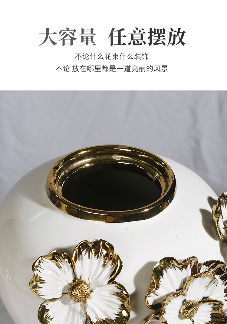 New ceramic electroplated decal golden general jar, European-style flower arrangement vase, handicraft display item, decorative storage jar pic 4