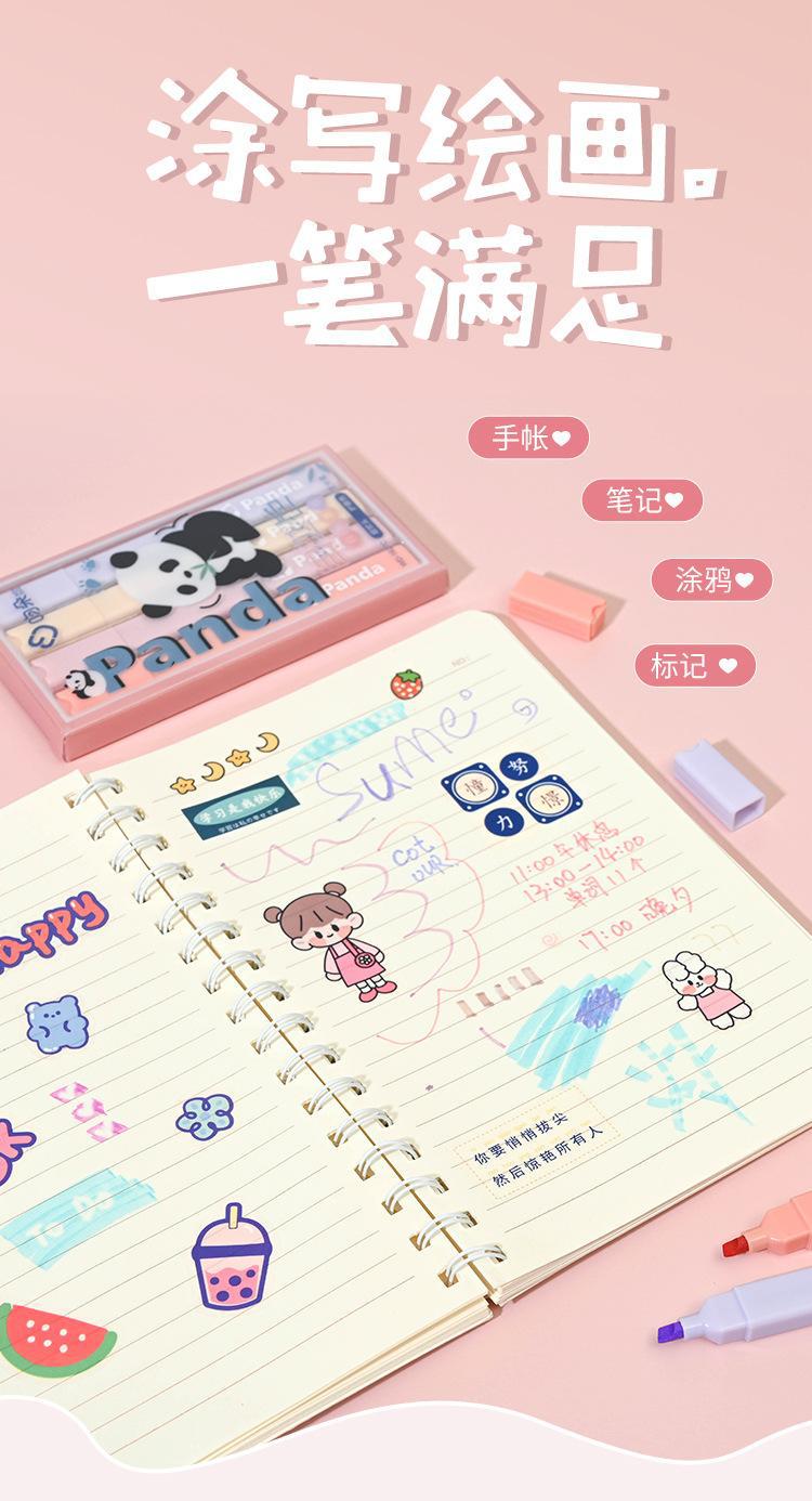 Cartoon panda highlighter, high appearance level, eye-protecting slanted marker pen, colorful key point marking notebook doodle marker pen pic 4