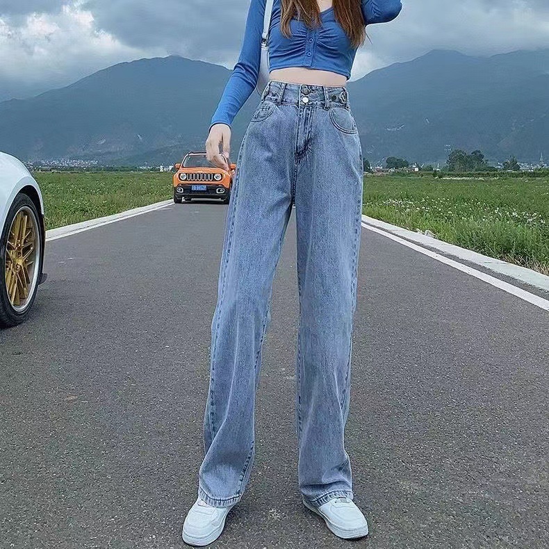 2022 Summer new style denim long pants for women, Korean high-waisted, slimming, floor-length wide-leg pants, wholesale from foreign trade street stalls pic 12