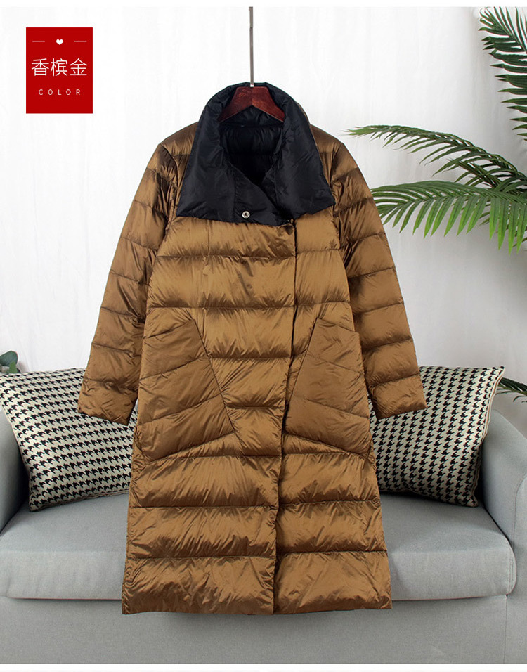 The 2019 winter new down jacket for women, mid-length, knee-length, double-sided wear, white duck down, a bestseller, slim-fit, large-sized coat, is in vogue pic 17