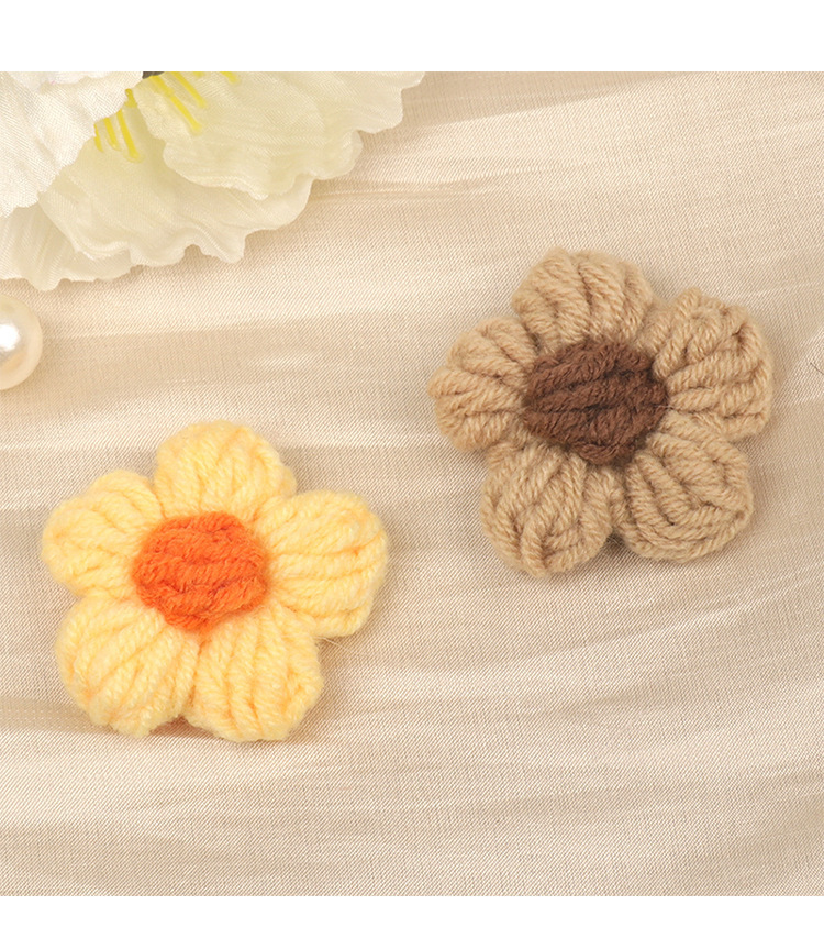 现货手勾针织泡芙花五瓣花DIY毛线花朵发夹胸花装饰服装辅料配件详情21