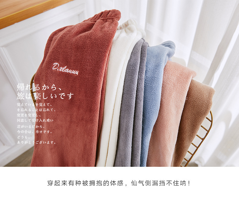 Autumn and winter lazy casual pajama pants, fairy warm pants wholesale for home outerwear, with fleece and thickened coral fleece for comfortable toe tightening pic 14