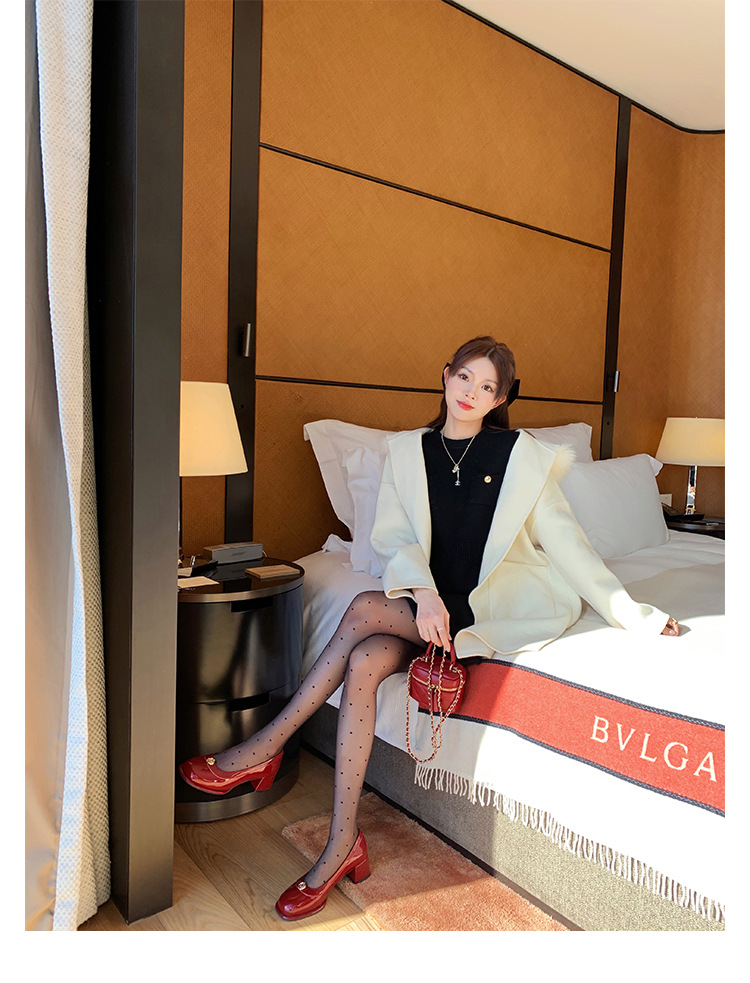 葡萄妈精致山茶花方圆头高跟鞋粗跟增高一脚蹬乐福鞋女鞋2024新款详情39