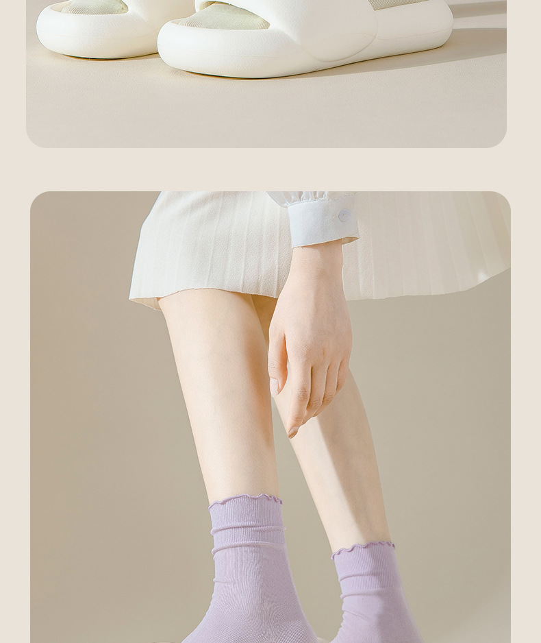 袜子女夏季中筒纯棉防臭花边透气堆堆袜配小皮鞋女士无骨白色棉袜详情28