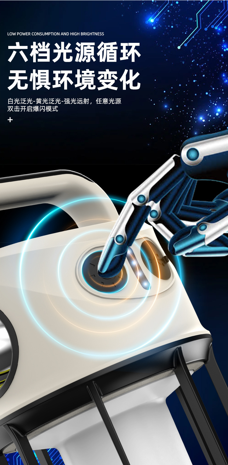 义乌闪电鹰跨境新品强光手电筒可充电多功能超亮手提探照灯露营灯详情28