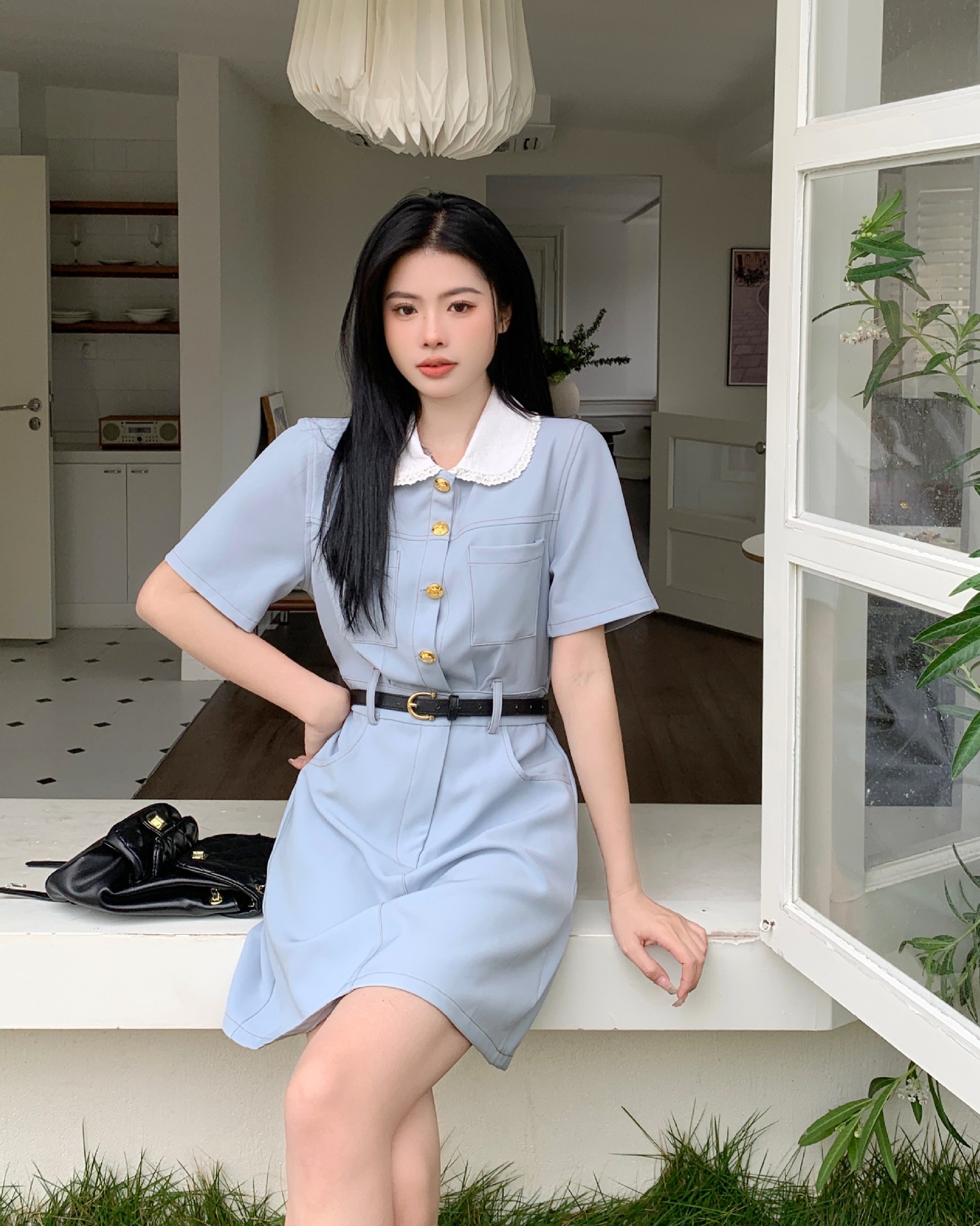 大码女装胖mm百搭娃娃领连衣裙2023夏季新款休闲收腰韩版高级裙子详情2
