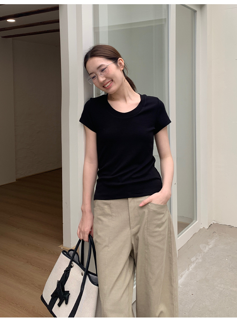 【11 Colors 】 Basic round-neck short-sleeved T-shirt for women 2025 Spring/Summer New simple and versatile solid color top T003 pic 60