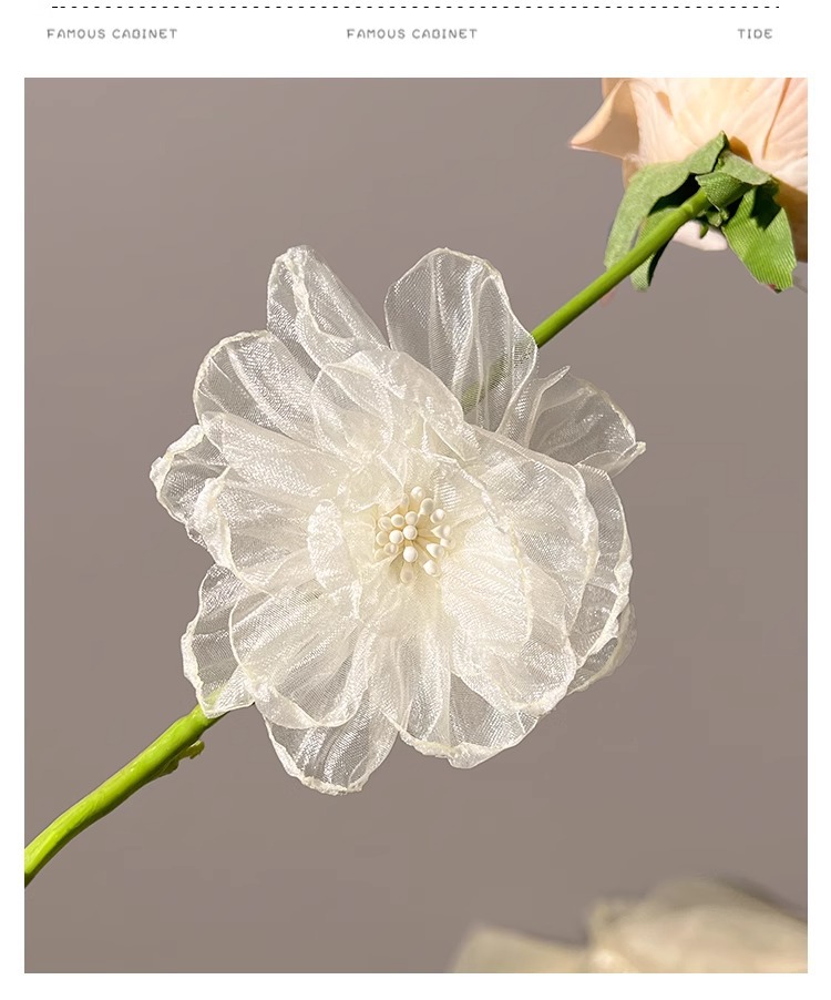 白月光欧根纱花朵发夹女侧边刘海夹纯欲风发卡碎发鸭嘴夹子头饰夏详情7