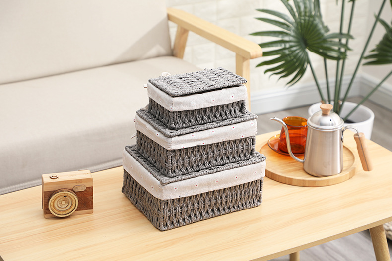 Imitation rattan woven fabric storage basket, dirty clothes, socks, tissue storage box, rectangular dried fruit and snack storage basket set pic 27