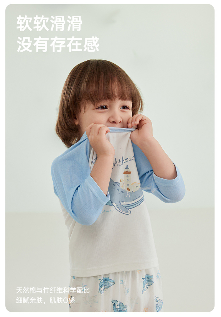 威尔贝鲁男女儿童睡衣春夏薄款婴幼儿宝宝竹棉空调家居服套装详情11
