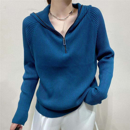 半高领纯色女式针织衫2022秋冬新款毛衣女修身百搭针织打底衫批发详情3