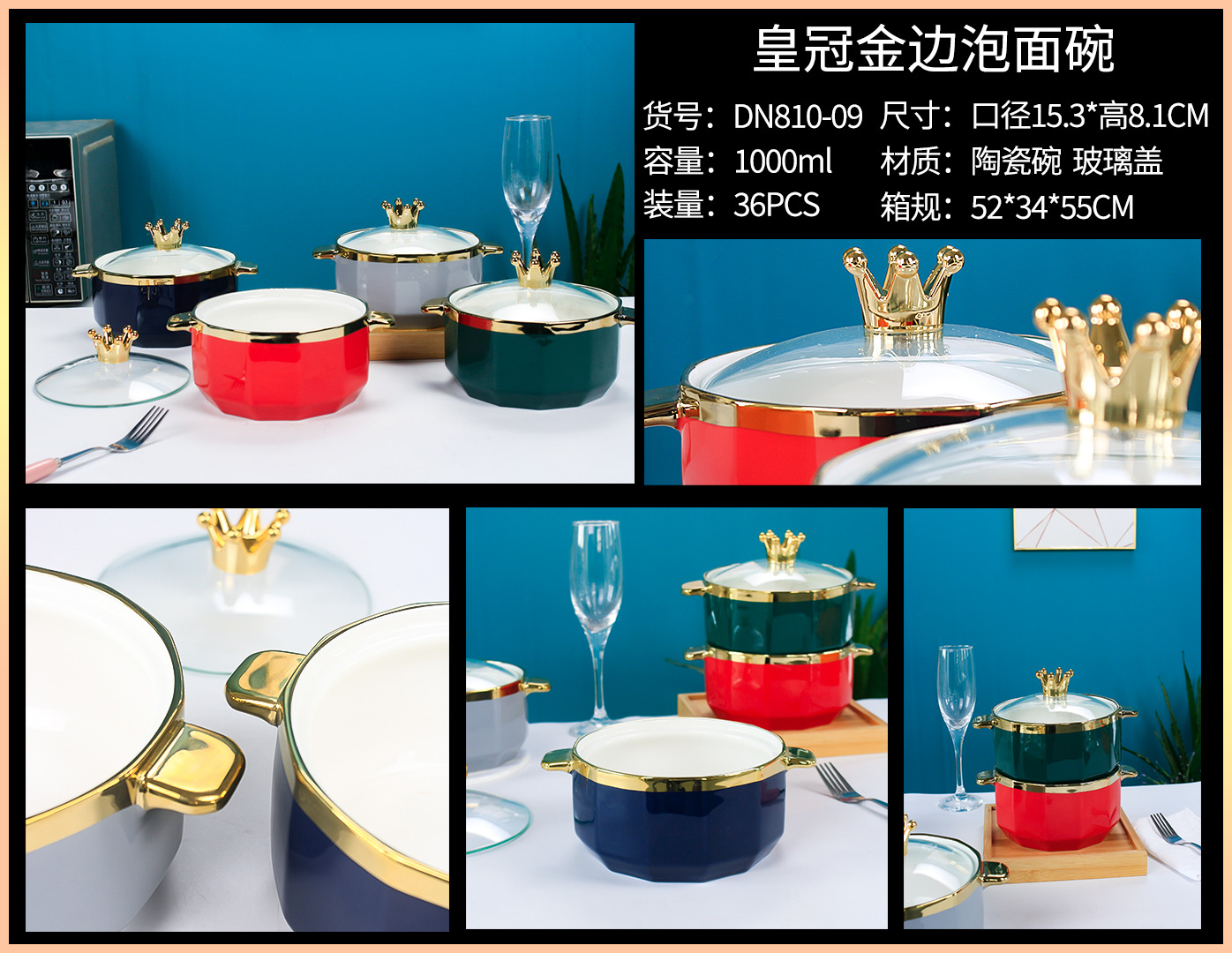 Solid-color ceramic instant noodle soup bowls for student dormitories, large capacity, high appearance level, with LIDS, household soup bowls with handles, wholesale pic 10