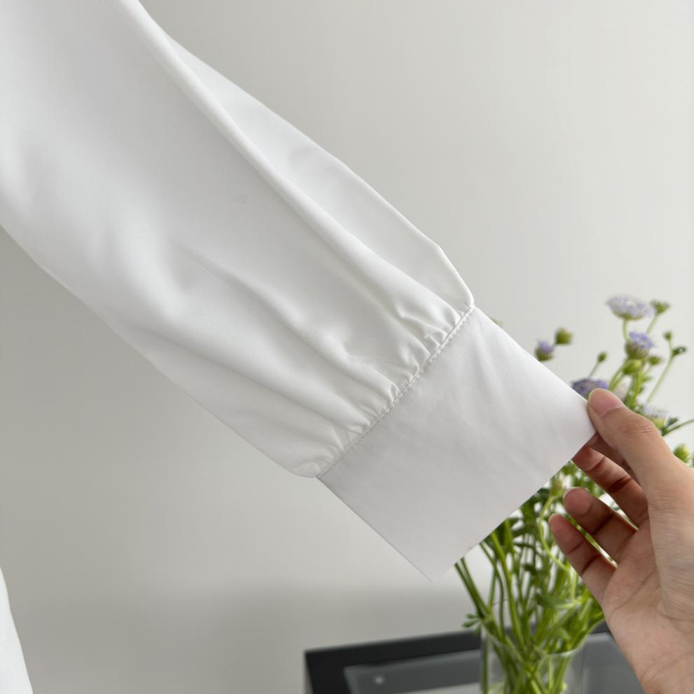 一见钟情 白色花苞领一字肩衬衫上衣女春秋季长袖衬衣详情10