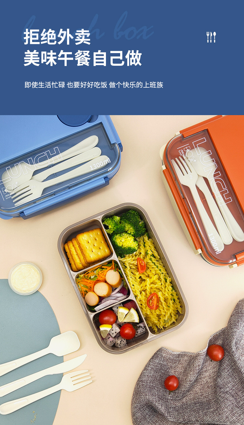Plastic lunch boxes, portable single-layer compartments for students, microwave-safe lunch boxes for office workers, cross-border Amazon pic 2
