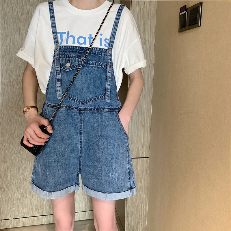 Hong Kong-style autumn new collection of Korean Harajuku style denim overalls and high-waisted wide-leg jumpsuits for chubby girls to look younger pic 7