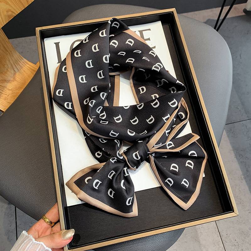 Spring and Summer versatile shirts, headbands, neckerchiefs, small ribbons, geometric graffiti decorations, high-end look, long and thin silk scarves for women pic 7
