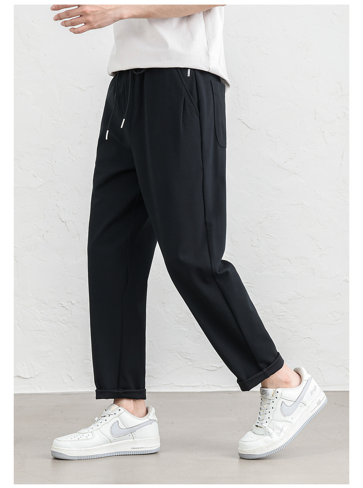 WOOG2005松紧腰黑色弹力休闲裤男2025春夏季新款微宽松百搭直筒裤详情11