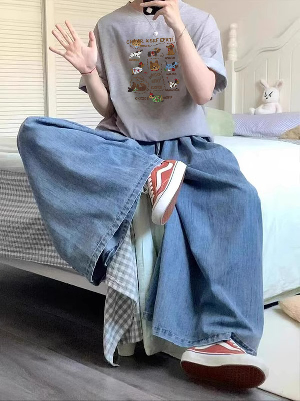 美式复古圆领短袖t恤女夏季2025新款小个子宽松慵懒别致半袖上衣详情11